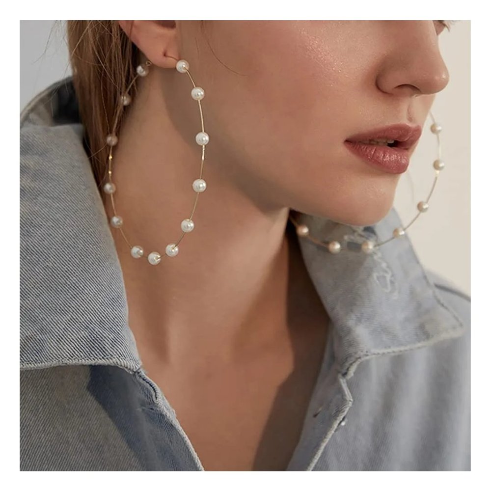 Trendy Oversized Hoops with Faux Pearls